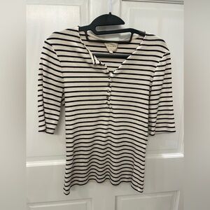 Sezane Navy and Cream Striped Short Sleeve Top